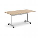 Rectangular flip top meeting table with silver frame 1600mm x 800mm - Kendal Oak FLP16-S-KO