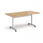 Rectangular flip top meeting table with silver frame 1600mm x 800mm - oak FLP16-S-O