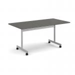 Rectangular flip top meeting table with silver frame 1600mm x 800mm - Onyx Grey FLP16-S-OG