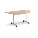 Semi circular flip top meeting table with silver frame 1600mm x 800mm - beech FLPS-S-B