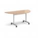 Semi circular flip top meeting table with silver frame 1600mm x 800mm - beech FLPS-S-B