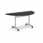 Semi circular flip top meeting table with silver frame 1600mm x 800mm - Black FLPS-S-BK