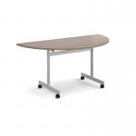Semi circular flip top meeting table with silver frame 1600mm x 800mm - Barcelona Walnut FLPS-S-BW