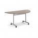 Semi circular flip top meeting table with silver frame 1600mm x 800mm - Barcelona Walnut FLPS-S-BW