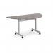 Semi circular fliptop meeting table with silver frame 1600mm x 800mm - grey oak FLPS-S-GO