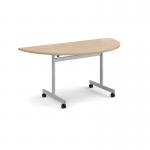 Semi circular flip top meeting table with silver frame 1600mm x 800mm - Kendal Oak FLPS-S-KO