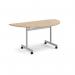Semi circular flip top meeting table with silver frame 1600mm x 800mm - Kendal Oak FLPS-S-KO
