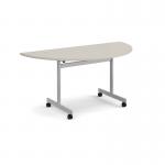 Semi circular flip top meeting table with silver frame 1600mm x 800mm - Light Grey FLPS-S-LG