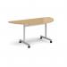 Semi circular flip top meeting table with silver frame 1600mm x 800mm - oak FLPS-S-O