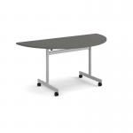 Semi circular flip top meeting table with silver frame 1600mm x 800mm - Onyx Grey FLPS-S-OG