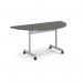 Semi circular flip top meeting table with silver frame 1600mm x 800mm - Onyx Grey FLPS-S-OG