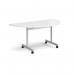 Semi circular flip top meeting table with silver frame 1600mm x 800mm - white FLPS-S-WH