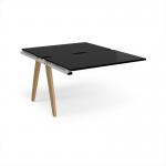 Fuze add on units back to back 1200mm x 1600mm with oak legs - white underframe, black top FZ1216-AB-WH-BK