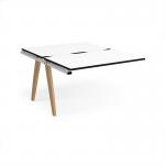 Fuze add on units back to back 1200mm x 1600mm with oak legs - white underframe, white top, black edge FZ1216-AB-WH-WK