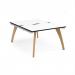 Fuze back to back desks 1200mm x 1600mm with oak legs - white underframe, white top, black edge FZ1216-WH-WK