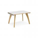 Fuze single desk 1200mm x 800mm with oak legs - white underframe, white top with oak edging FZ128-WH-WO