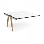 Fuze add on units back to back 1400mm x 1600mm with oak legs - white underframe, white top, black edge FZ1416-AB-WH-WK