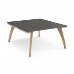 Fuze back to back desks 1400mm x 1600mm with oak legs - white underframe, storm grey top FZ1416-WH-OG