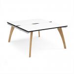 Fuze back to back desks 1400mm x 1600mm with oak legs - white underframe, white top, black edge FZ1416-WH-WK