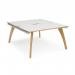 Fuze back to back desks 1400mm x 1600mm with oak legs - white underframe, white top with oak edging FZ1416-WH-WO