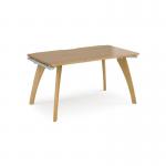 Fuze single desk 1400mm x 800mm with oak legs - white underframe, oak top FZ148-WH-O