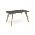 Fuze single desk 1400mm x 800mm with oak legs - white underframe, storm grey top FZ148-WH-OG