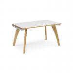 Fuze single desk 1400mm x 800mm with oak legs - white underframe, white top with oak edging FZ148-WH-WO