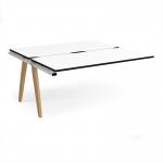 Fuze add on units back to back 1600mm x 1600mm with oak legs - white underframe, white top, black edge FZ1616-AB-WH-WK