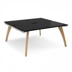 Fuze back to back desks 1600mm x 1600mm with oak legs - white underframe, black top FZ1616-WH-BK