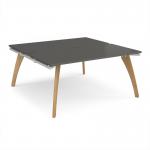 Fuze back to back desks 1600mm x 1600mm with oak legs - white underframe, storm grey top FZ1616-WH-OG
