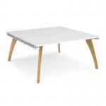 Fuze back to back desks 1600mm x 1600mm with oak legs - white underframe, white top FZ1616-WH-WH