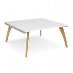Fuze back to back desks 1600mm x 1600mm with oak legs - white underframe, white top FZ1616-WH-WH