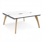 Fuze back to back desks 1600mm x 1600mm with oak legs - white underframe, white top, black edge FZ1616-WH-WK