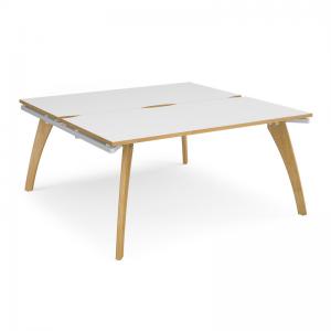 Fuze back to back desks 1600mm x 1600mm with oak legs - white