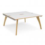 Fuze back to back desks 1600mm x 1600mm - white frame and white top with oak edging