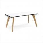 Fuze single desk 1600mm x 800mm with oak legs - white underframe, white top, black edge FZ168-WH-WK
