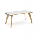 Fuze single desk 1600mm x 800mm - white frame and white top with oak edging