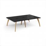 Fuze double back to back desks 2400mm x 1600mm with oak legs - white underframe, black top FZ2416-WH-BK