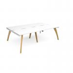 Fuze double back to back desks 2400mm x 1600mm with oak legs - white underframe, white top FZ2416-WH-WH