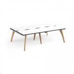 Fuze double back to back desks 2400mm x 1600mm with oak legs - white underframe, white top, black edge FZ2416-WH-WK