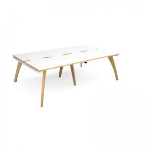 Fuze double back to back desks 2400mm x 1600mm with oak legs - white