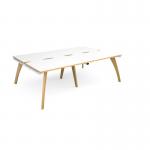 Fuze double back to back desks 2400mm x 1600mm with oak legs - white underframe, white top with oak edging FZ2416-WH-WO