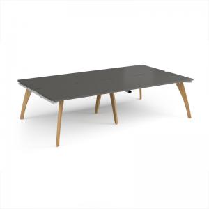 Fuze double back to back desks 2800mm x 1600mm with oak legs - white