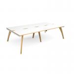 Fuze double back to back desks 2800mm x 1600mm with oak legs - white underframe, white top with oak edging FZ2816-WH-WO