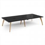 Fuze double back to back desks 3200mm x 1600mm with oak legs - white underframe, black top FZ3216-WH-BK