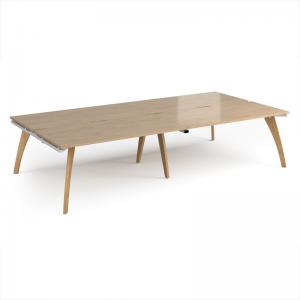 Fuze double back to back desks 3200mm x 1600mm with oak legs - white