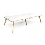 Fuze double back to back desks 3200mm x 1600mm with oak legs - white underframe, white top with oak edging FZ3216-WH-WO