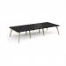 Fuze triple back to back desks 3600mm x 1600mm with oak legs - white underframe, black top FZ3616-WH-BK
