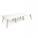 Fuze triple back to back desks 3600mm x 1600mm with oak legs - white underframe, white top FZ3616-WH-WH