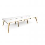 Fuze triple back to back desks 3600mm x 1600mm with oak legs - white underframe, white top with oak edging FZ3616-WH-WO